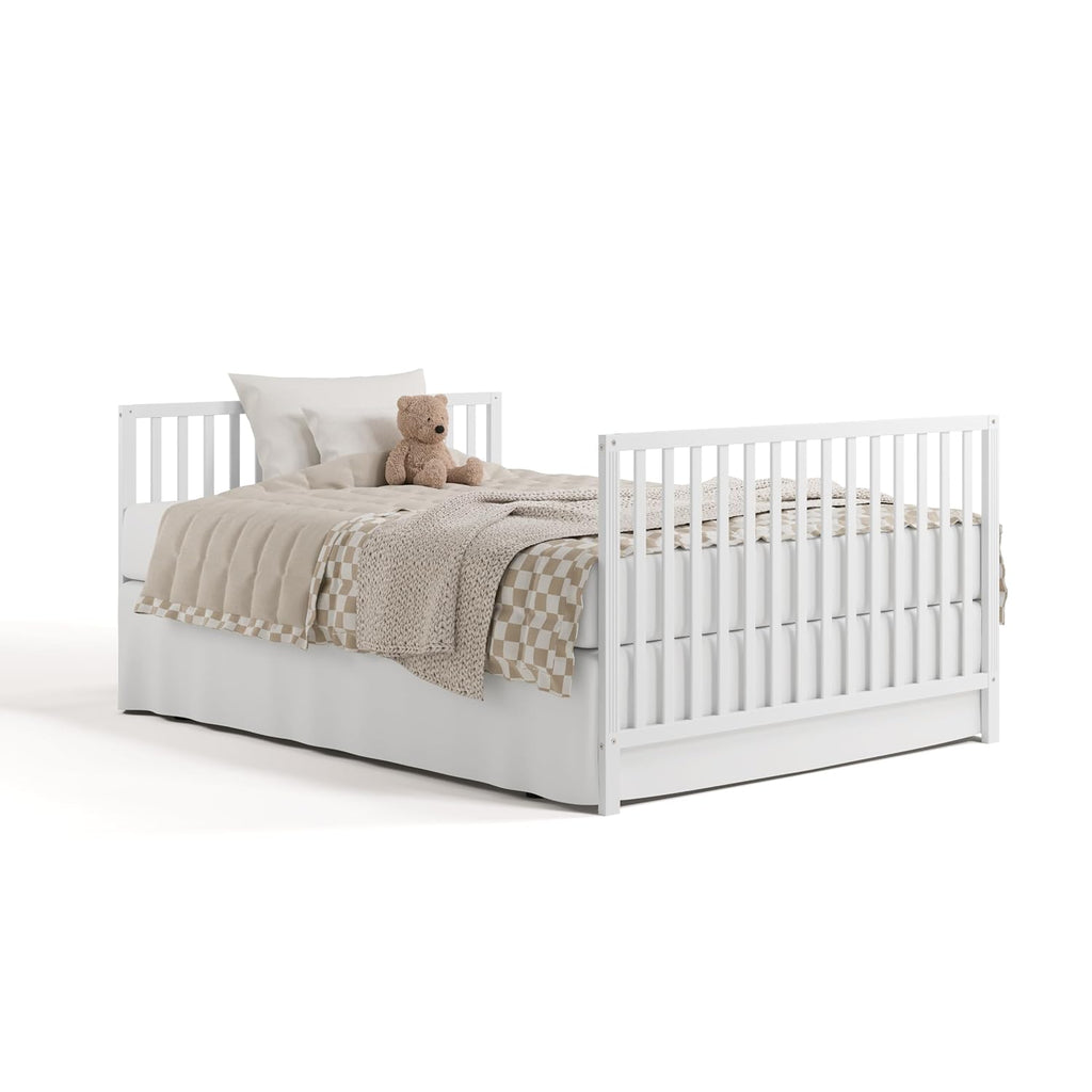 Storkcraft Morningside 5-in-1 Convertible Crib – GREENGUARD Gold Certified, Fits Standard Crib Mattress, Converts to Toddler Bed, Daybed and Full Bed, 4 Adjustable Mattress Heights (White)