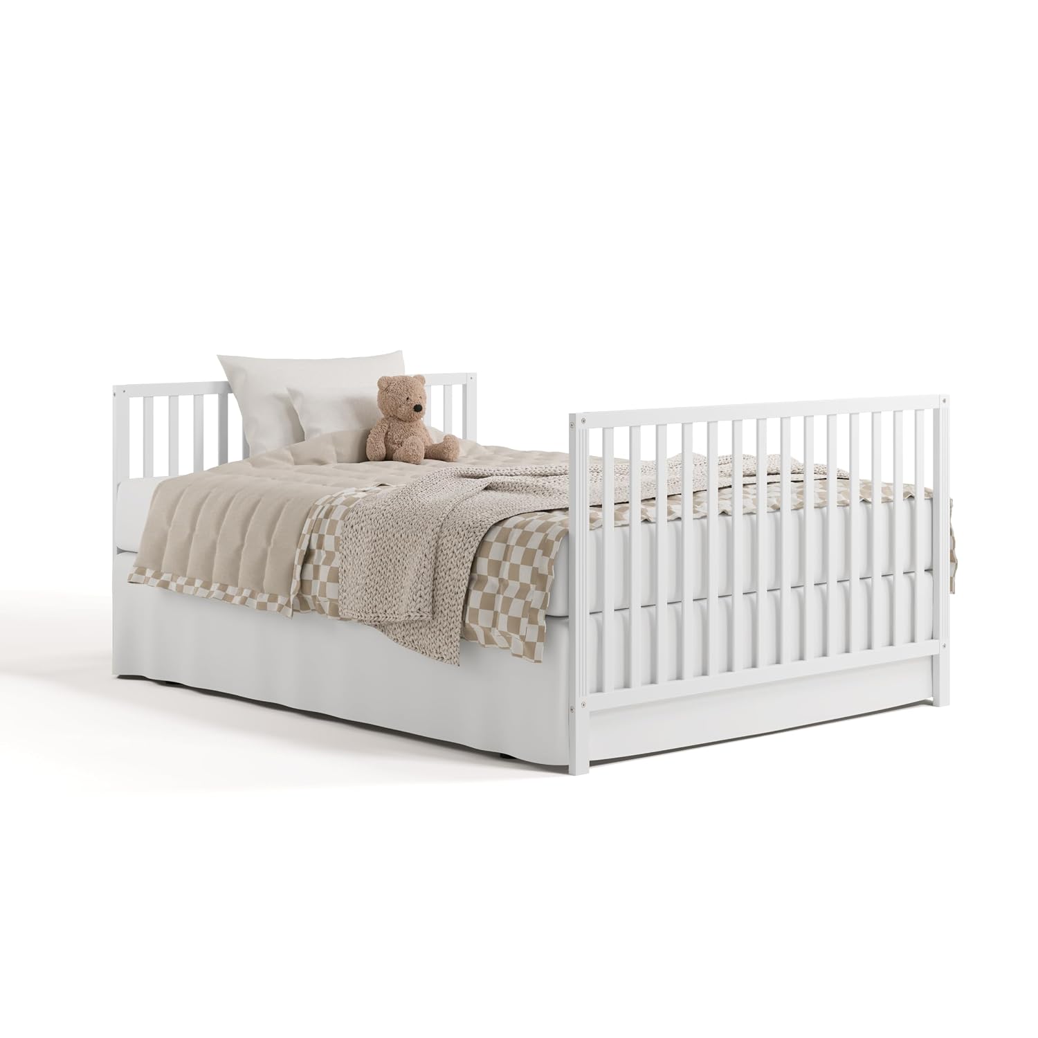 Storkcraft Morningside 5-in-1 Convertible Crib – GREENGUARD Gold Certified, Fits Standard Crib Mattress, Converts to Toddler Bed, Daybed and Full Bed, 4 Adjustable Mattress Heights (White)