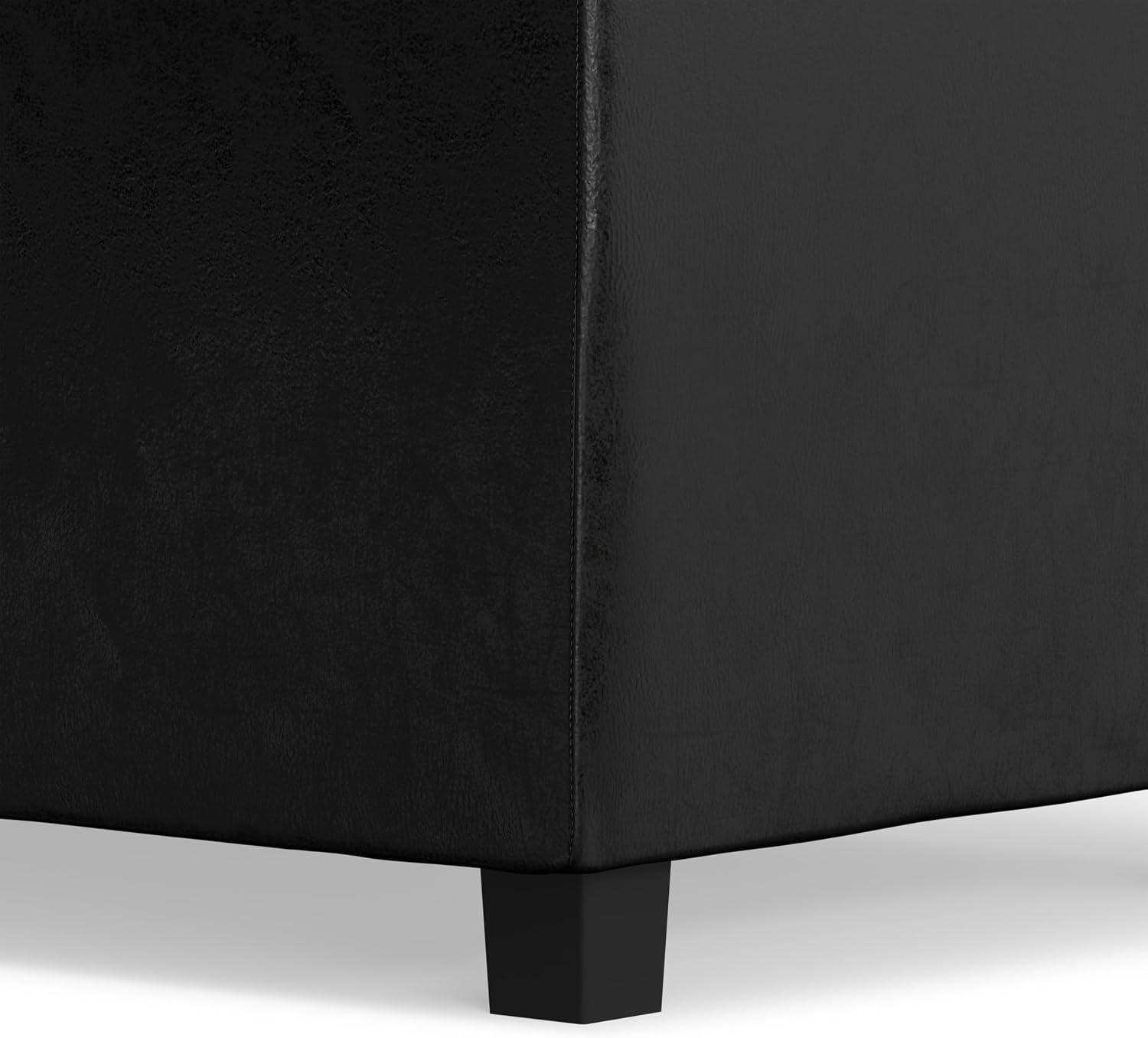 SIMPLIHOME Avalon Storage Ottoman - 42 inch Wide Upholstered Vegan Leather Rectangular Flip-Top Ottoman in Distressed Black, Contemporary Coffee Table Ottoman for Living Room with Hidden Storage