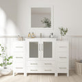 Vanity Art 54 Inch Under Mount Single Sink Bathroom Vanity Cabinet with 1 Mirror, Ceramic Top Bathroom Cabinet Compact Set with 8 Dovetail Drawers and Brushed Nickel Handles, VA3030-54-W