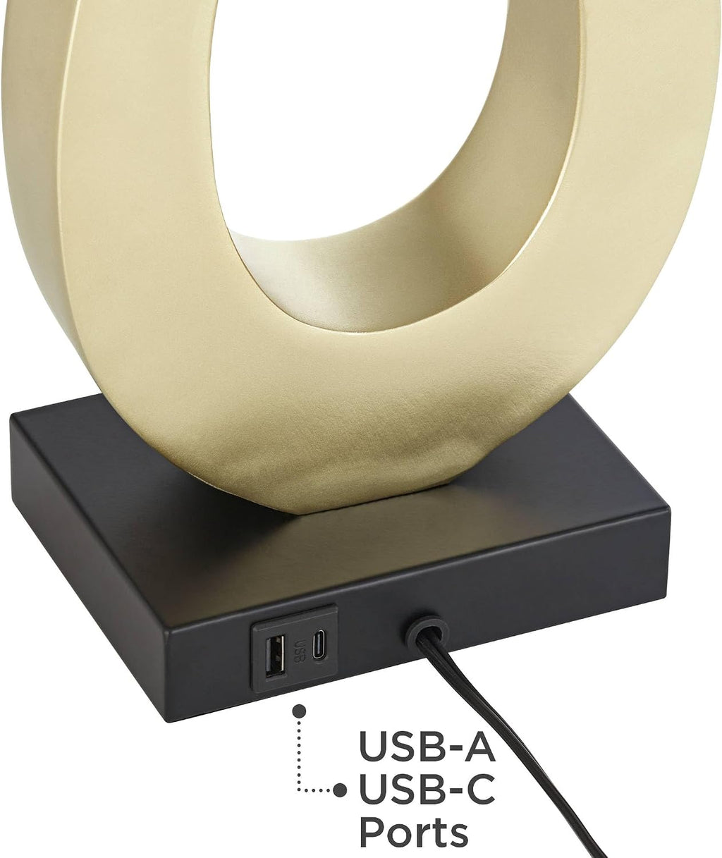 360 Lighting Simone 28' Tall Set of 2 Modern Table Lamps with USB Ports A+C Charging Sculptural Gold Metal White Rectangular Shade Decor Living Room Bedroom House Bedside Nightstand Home Office