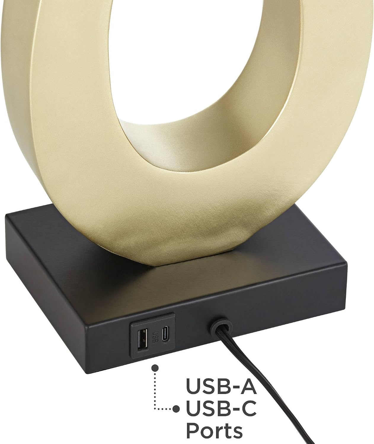 360 Lighting Simone 28' Tall Set of 2 Modern Table Lamps with USB Ports A+C Charging Sculptural Gold Metal White Rectangular Shade Decor Living Room Bedroom House Bedside Nightstand Home Office