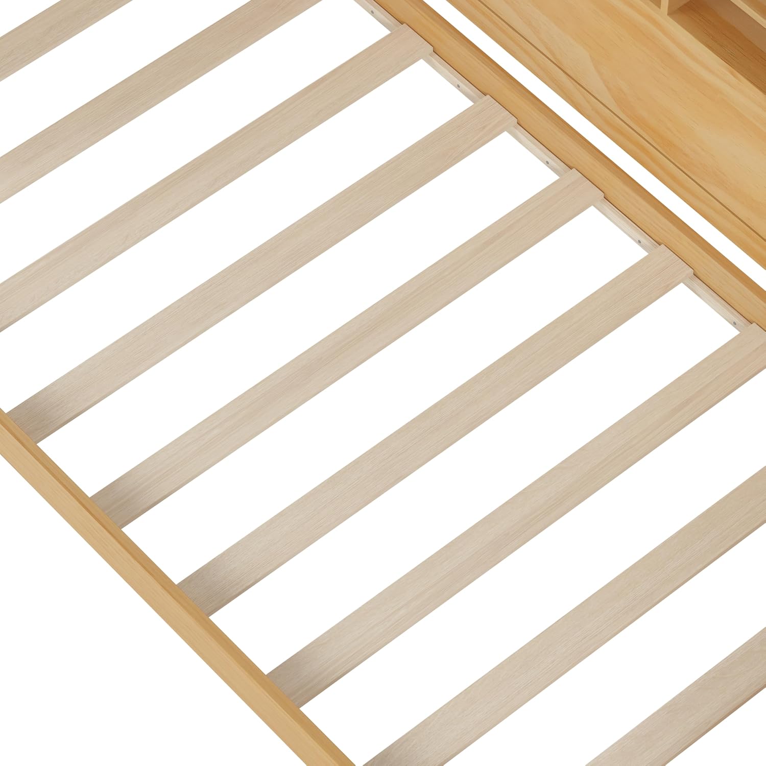 LUMISOL Twin Size Daybed with Storage Shelves & Drawers, Wooden Day Bed with Built-in Desk, Space Saving Corner Bed Frame for Living Room, Guest Room, No Box Spring Needed, Natural