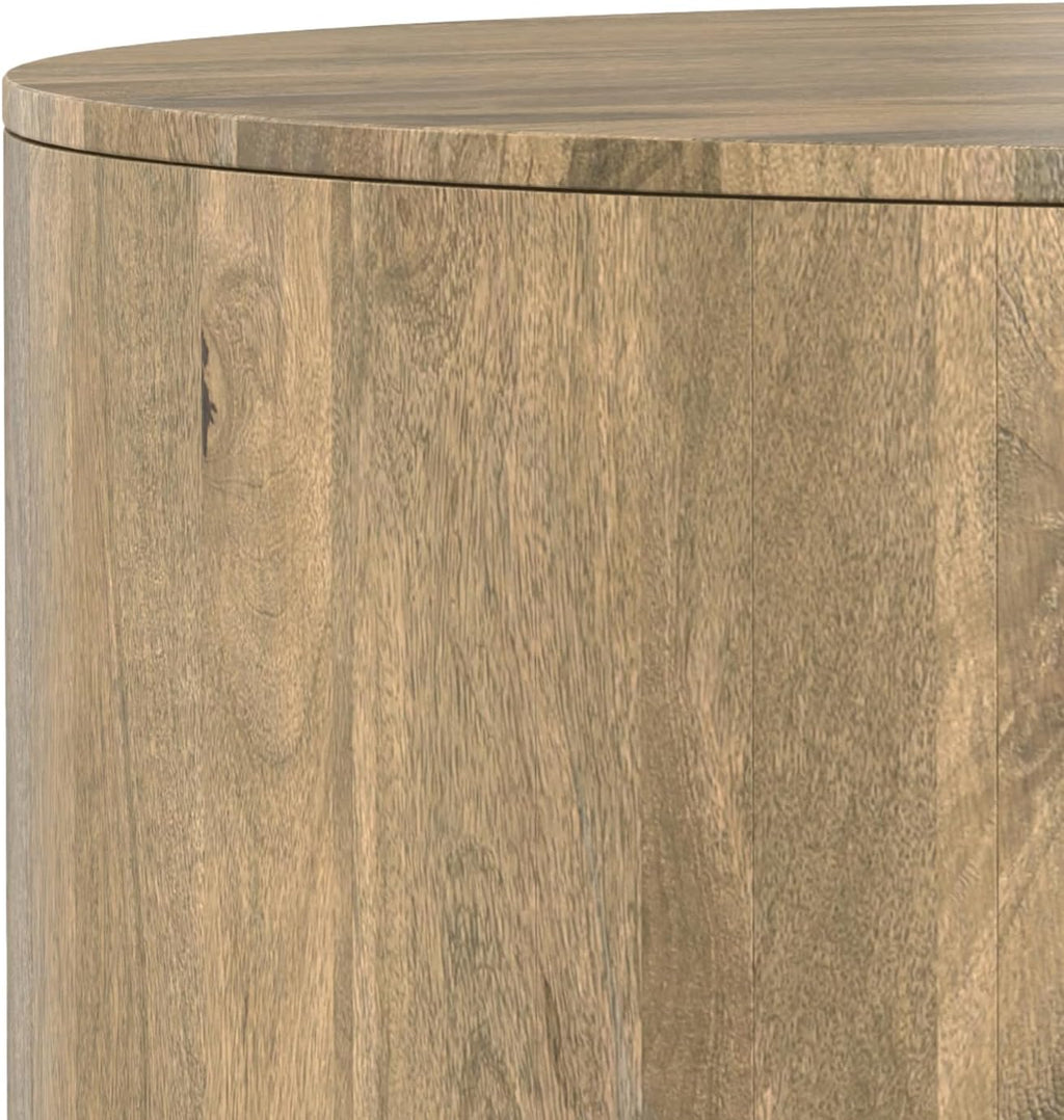 SIMPLIHOME Millbury Drum Coffee Table - 36 inch Wide Solid Mango Wood Round Living Room Table in Briarsmoke, Contemporary Cocktail Table for Family Room or Lounge with Large Surface, Assembled