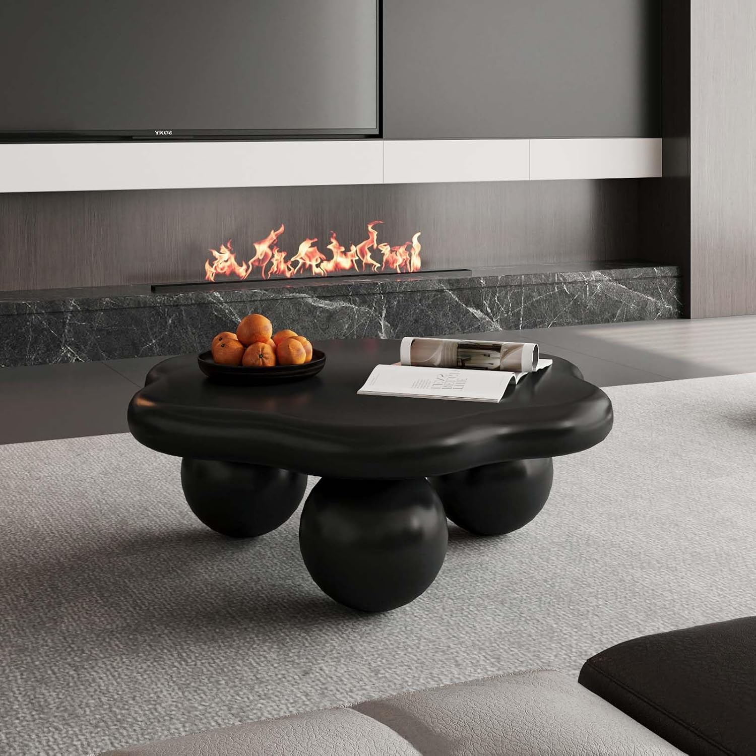 35' Modern Coffee Table Petal Shape Low Center Table Cute Irregular Indoor Tea Table with 3 Ball Legs for Living Room Apartment