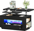 CHOEZON 40-Inch Lift Coffee Table with 2 Drawers, LED Lights and Storage, 4-in-1 Multi-Use Center Table with Floating Base, for Living Room, Black MKF03DBB