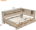 Wood Full Size Corner Bed Frame with Storage Shelves & 3 Drawers, Corner Bed Frame Full with 2 Sliding Doors, Farmhouse Corner Daybed for Living Room Bedroom, Antique White Milk