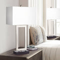 360 Lighting Todd 30' Tall Large Rectangular Modern End Table Lamps Set of 2 USB Port AC Power Outlet Silver Brushed Nickel Finish Metal Living Room Charging Bedroom Bedside Nightstand House