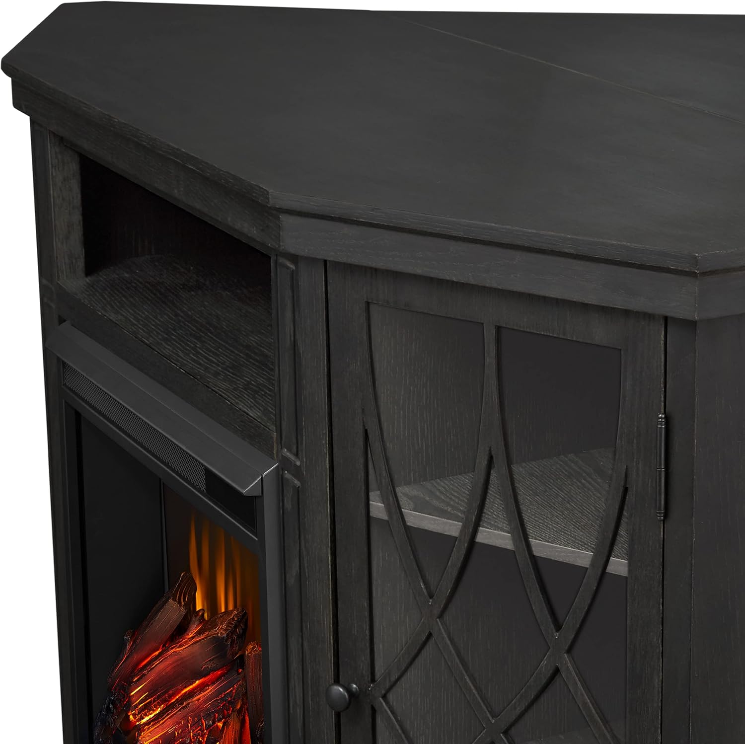 Real Flame Lynette Electric Fireplace TV Stand with Remote Control, Corner Unit, 1500 Watts, Grey (1750E-GRY)
