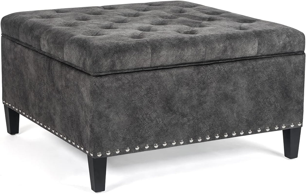 Joveco 30' Large Square Storage Ottoman Bench,Tufted Upholstered Coffee Table,Oversized Ottoman with Storage for Living Room Bedroom