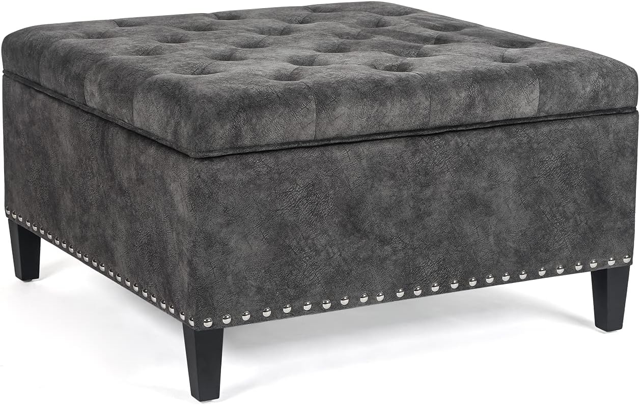 Joveco 30' Large Square Storage Ottoman Bench,Tufted Upholstered Coffee Table,Oversized Ottoman with Storage for Living Room Bedroom