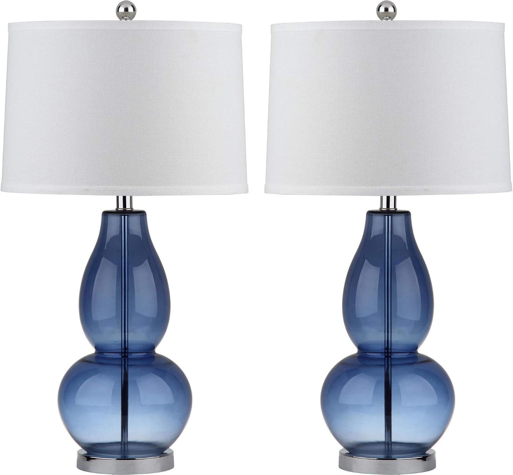 SAFAVIEH Lighting Collection Mercurio Blue Glass Double Gourd 29-inch Bedroom Living Room Home Office Desk Nightstand Table Lamp Set of 2 (LED Bulbs Included)