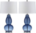 SAFAVIEH Lighting Collection Mercurio Blue Glass Double Gourd 29-inch Bedroom Living Room Home Office Desk Nightstand Table Lamp Set of 2 (LED Bulbs Included)