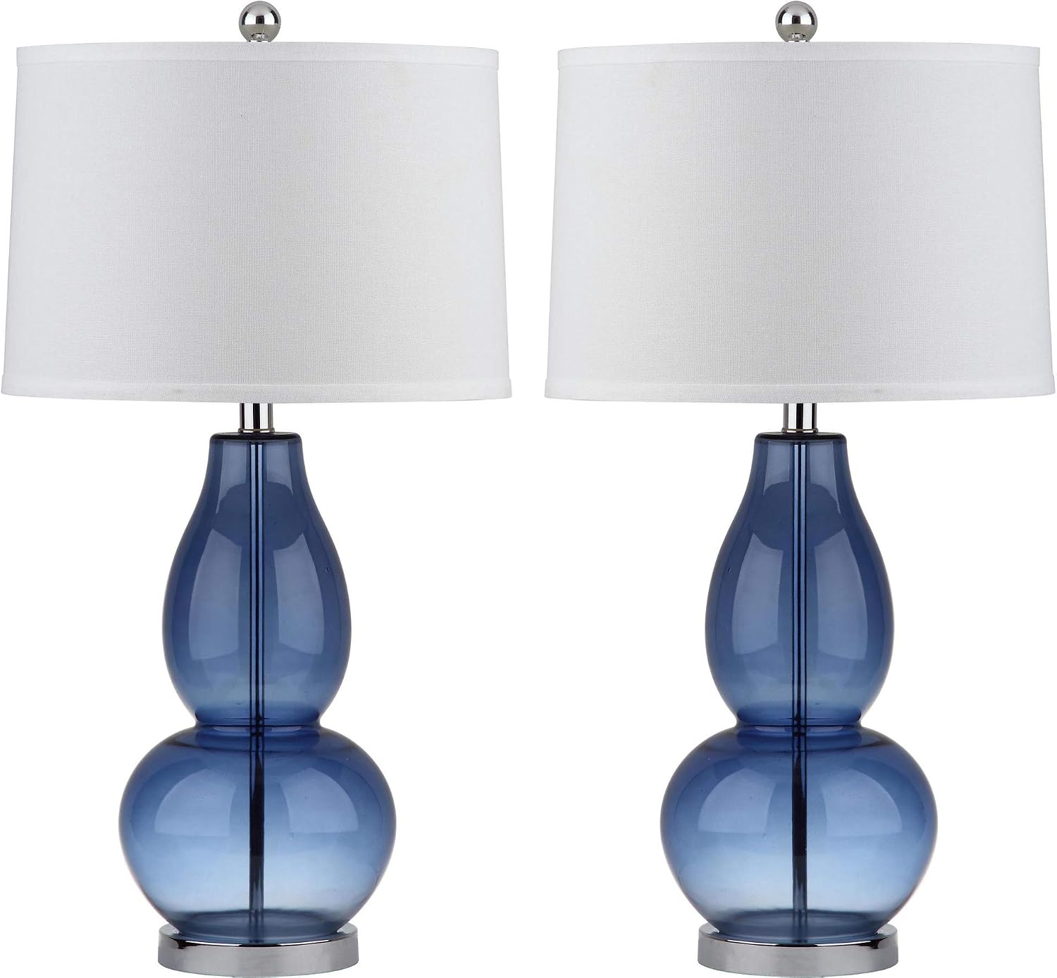 SAFAVIEH Lighting Collection Mercurio Blue Glass Double Gourd 29-inch Bedroom Living Room Home Office Desk Nightstand Table Lamp Set of 2 (LED Bulbs Included)