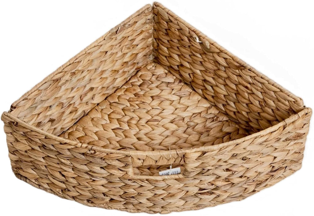 eHemco Hampton Meadows 4 Tier X-Side Corner Table Storage Cabinet with 4 Wicker Baskets, Walnut