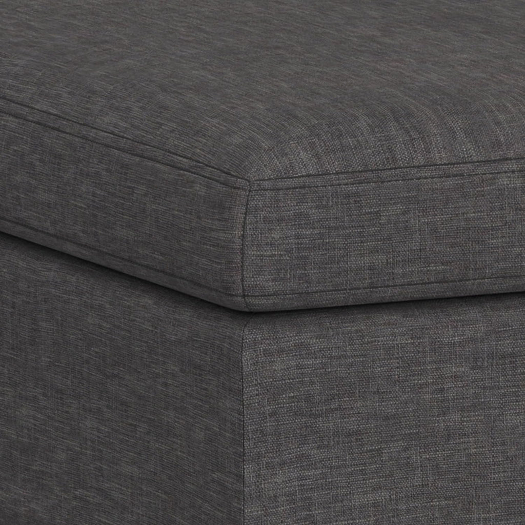 SIMPLIHOME Owen 36 inch Wide Mid Century Modern Square Coffee Table Storage Ottoman in Slate Grey Linen Look Fabric, Assembled, for the Living Room, Entryway and Family Room