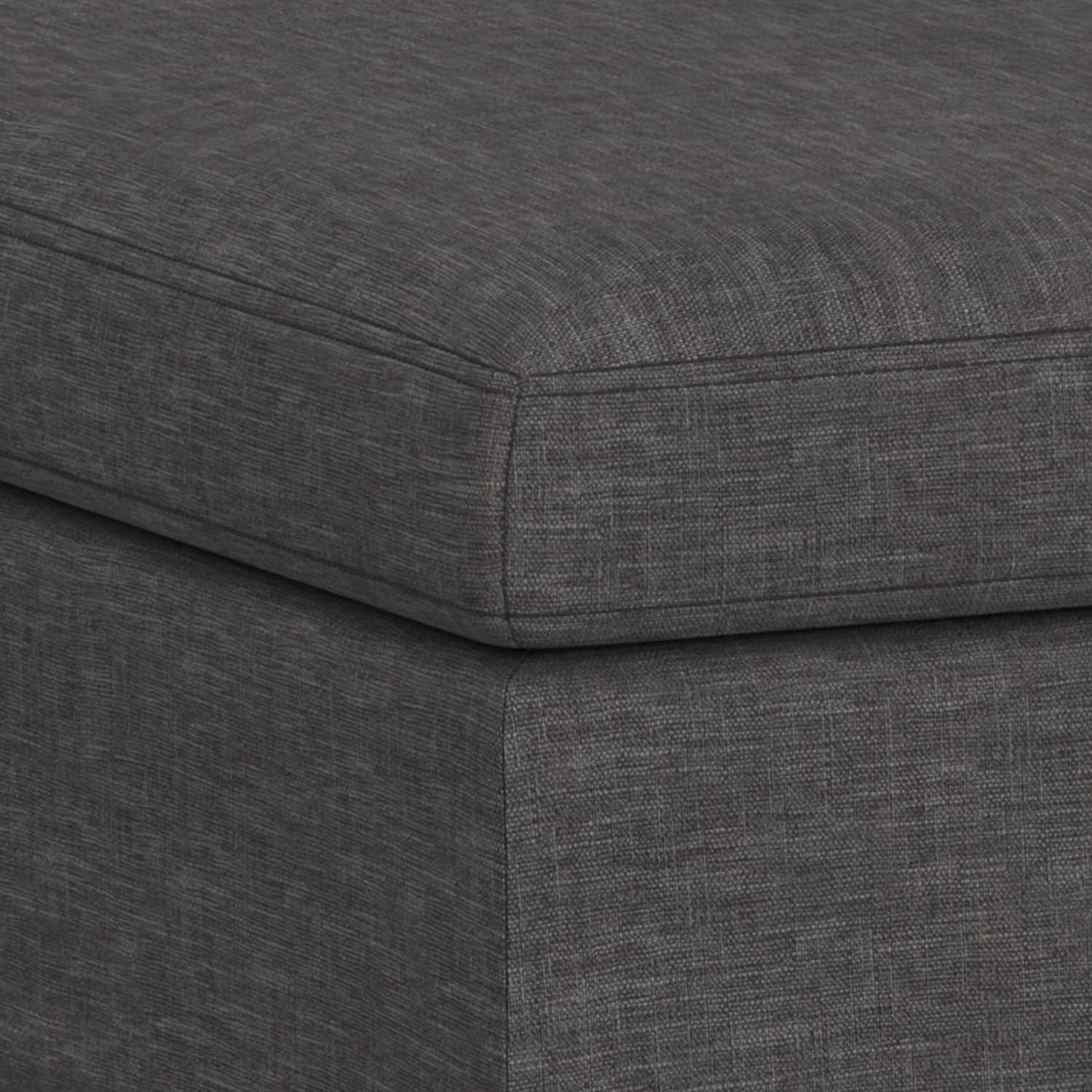 SIMPLIHOME Owen 36 inch Wide Mid Century Modern Square Coffee Table Storage Ottoman in Slate Grey Linen Look Fabric, Assembled, for the Living Room, Entryway and Family Room