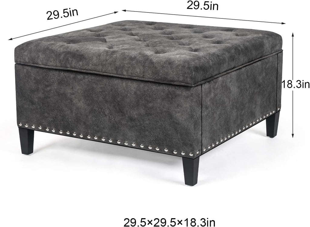 Joveco Storage Ottoman Square Tufted Bench Coffee Table Footrest for Living Room Bedroom, Need to DIY Assemble/ Put it Together, (Dark Gray)