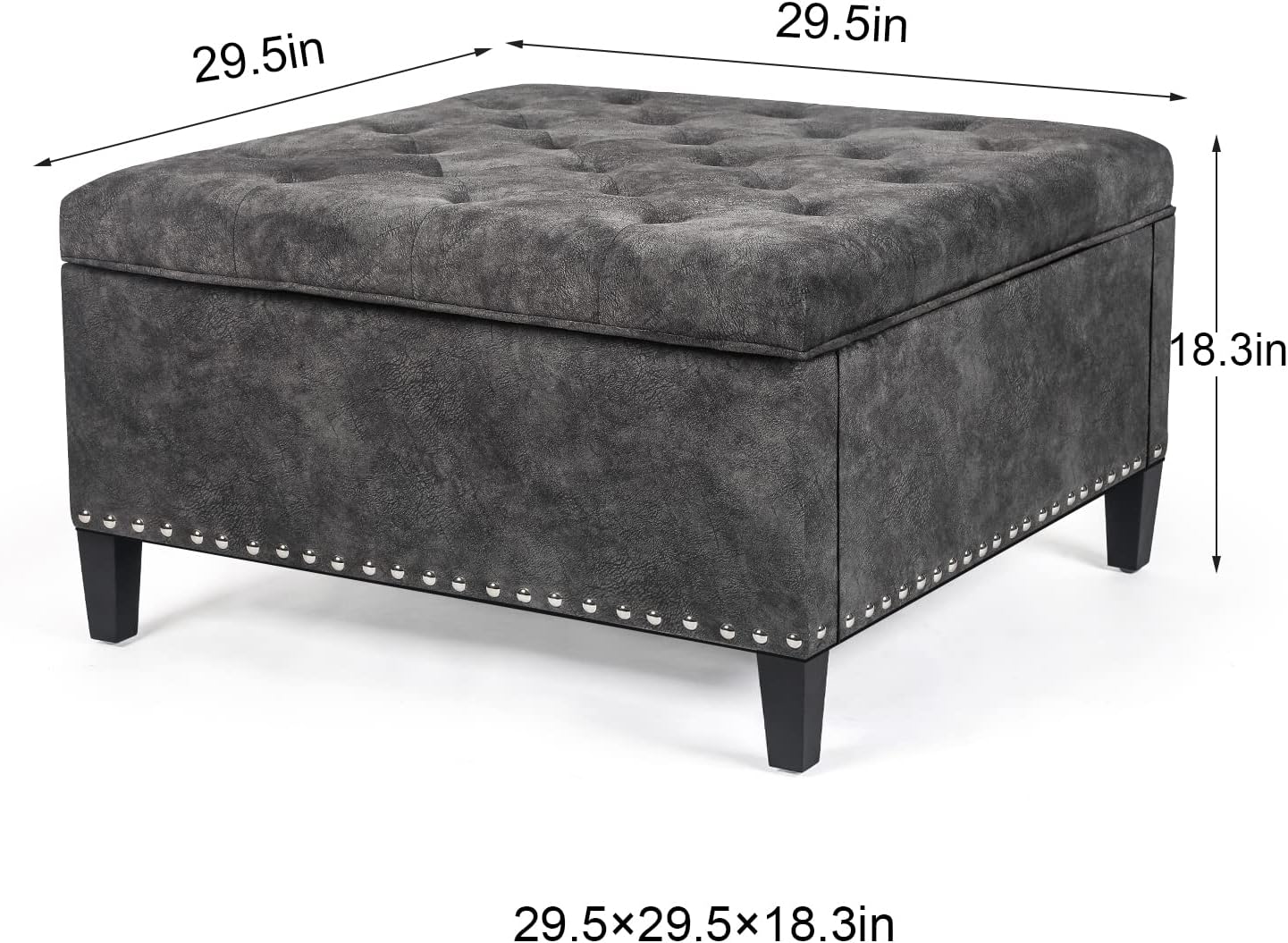 Joveco Storage Ottoman Square Tufted Bench Coffee Table Footrest for Living Room Bedroom, Need to DIY Assemble/ Put it Together, (Dark Gray)