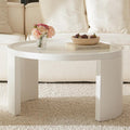 Round Nesting Coffee Table Set of 2,31.5' Large & 18' Small Low Tables with Wood Look Top,Space-Saving Side Tables for Living Room,Bedroom,Office,Minimalist Center Table Set (White, L)
