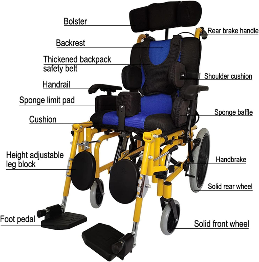 Mobile Cerebral Palsy Wheelchair for Children or Adults Lightweight Aluminum Alloy Reclining Wheelchair Adjustable Headrest Foldable Transport Wheel Chair Scooter for Handicap Driving Trolley (Color