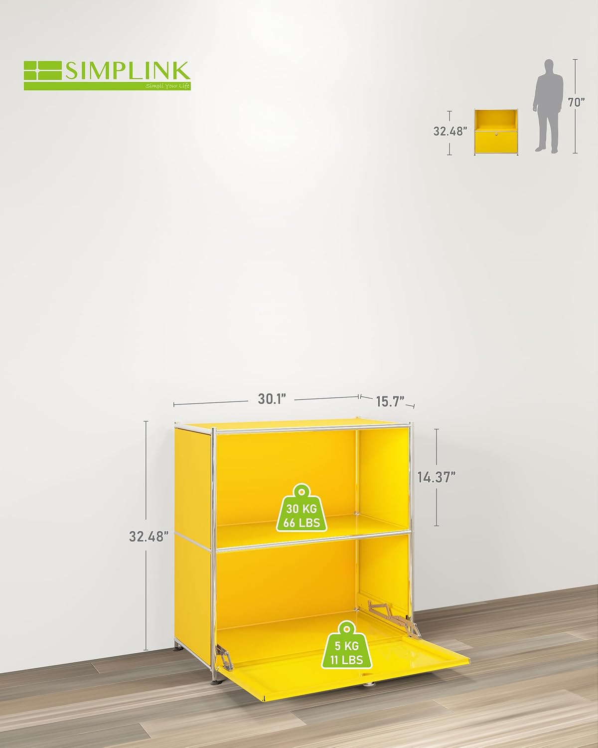 32.5-Inch Flip-Top Storage Cabinet with Detachable Wheels, Metal Side Table and Small Sideboard Cabinet for Living Room, Bedroom, Office, Orange
