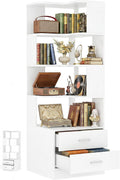 Armocity Corner Bookshelf with Drawers, 7 Tier Corner Book Shelf Display Bookcase, Freestanding L Shaped Bookshelf for Bedroom, Living Room, Home Office, White