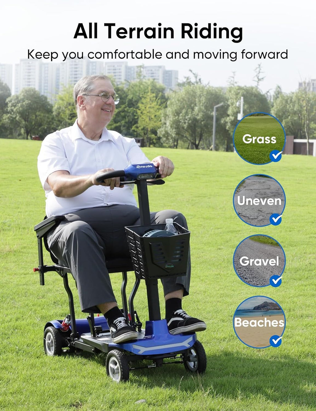 Folding Mobility Scooters for Seniors & Adults - 37.5lbs Lightweight Portable Travel Electric Scooter, Airport & Cruise Approved, All Terrain 4-Wheel Motorized Scooter, 275 lbs Capacity, Blue