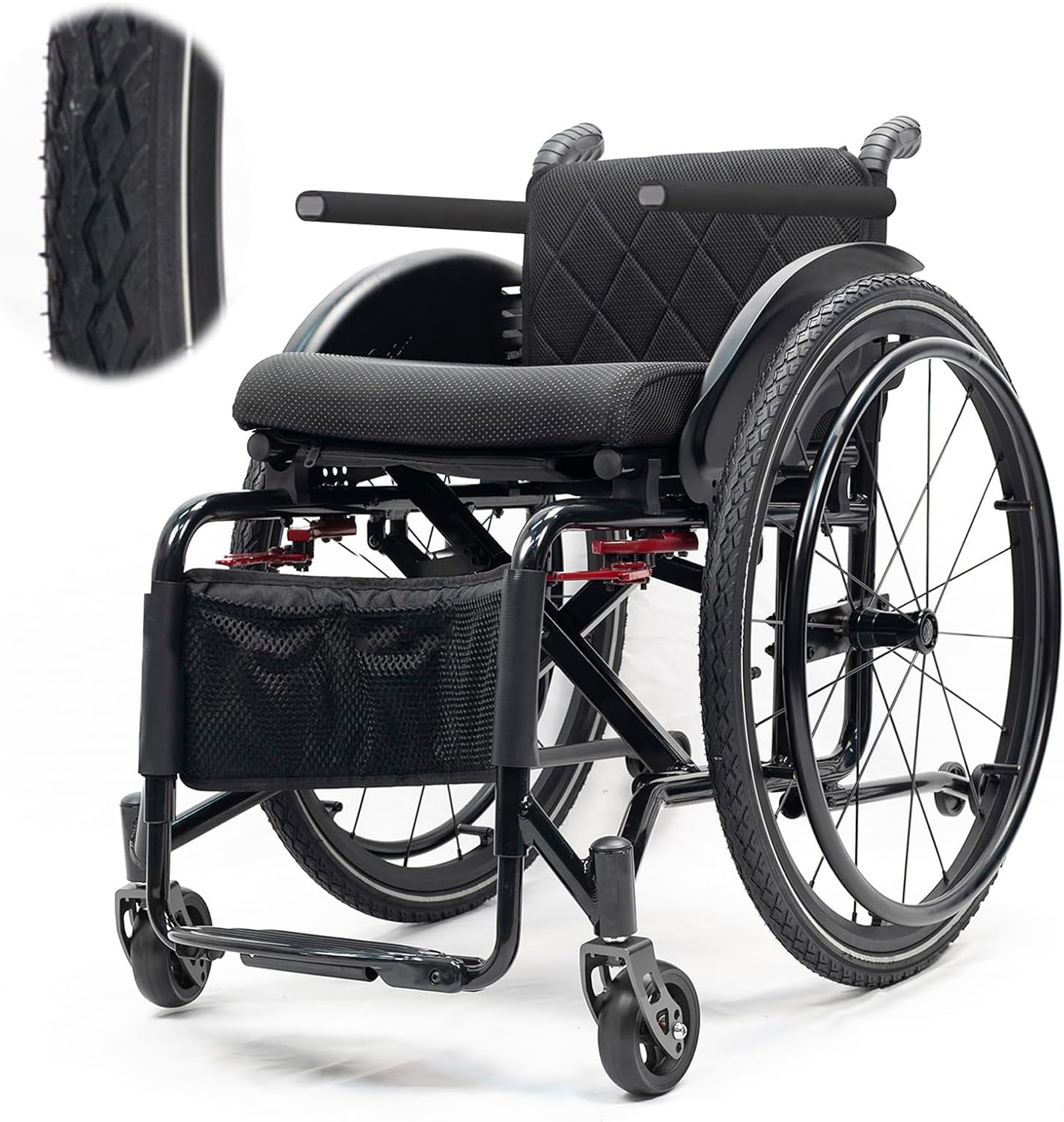 Lightweight Wheelchair,Durable Aluminum Alloy Wheelchair,Sports And Leisure Wheelchairs For Adults,Portable Folding Wheelchair,Self Propelled Wheelchair,220-Ib Weight Capacity(B-black,Seat width 38cm)