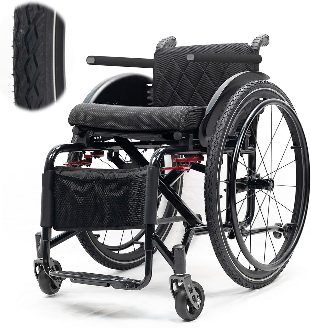 Lightweight Wheelchair,Durable Aluminum Alloy Wheelchair,Sports And Leisure Wheelchairs For Adults,Portable Folding Wheelchair,Self Propelled Wheelchair,220-Ib Weight Capacity(B-black,Seat width 36cm)
