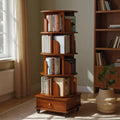 KEIKI 5 Tie Rotating Bookshelf with Drawers On Wheel, Corner Bookcase Display Shelf for Small Space, 360 Display Corner Bookshelf for Bedroom, Living Room, Study Room, Walnut Brown