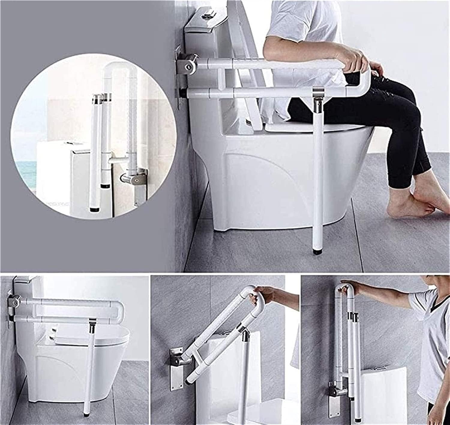 Bath Handle Towel Rail Handle Grab Bar Bathroom Seat Support Foldable Skid Resistance Toilet Hand Grips for Disability Aid and Elderly Assistance (Color : White)