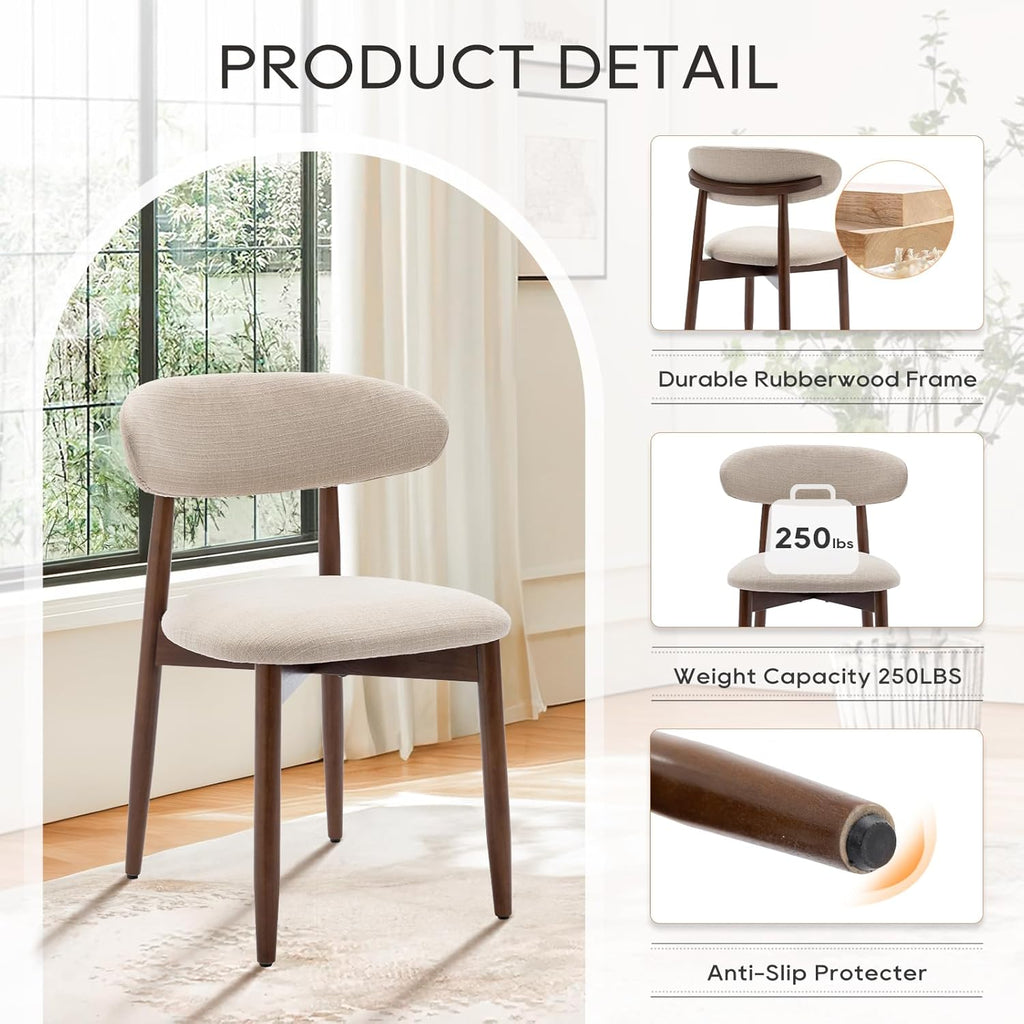 COLAMY Wooden Dining Chairs Set of 6, Modern Upholstered Fabric Dining Room Chair, Farmhouse Kitchen Side Chairs with Foot Pegs, Beige