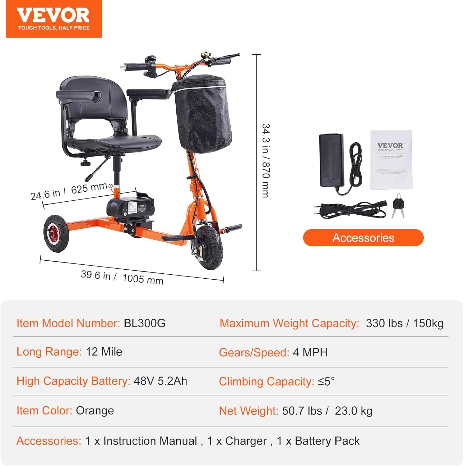 VEVOR 2025 Upgraded Lightweight Mobility Scooter for Adults & Seniors,50lb Foldable, FAA & Cruise Approved with 12 Mile Range & Removable Battery. Supports 330lbs