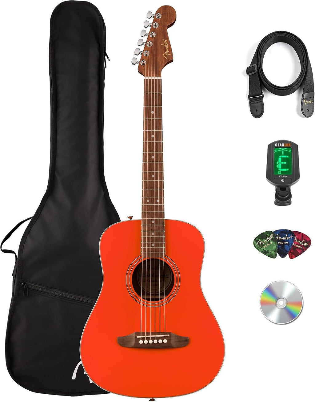 Fender California Standard Redondo Mini Acoustic Guitar - Fiesta Red Bundle with Gig Bag, Tuner, Strap, Picks, and Austin Bazaar Instructional DVD