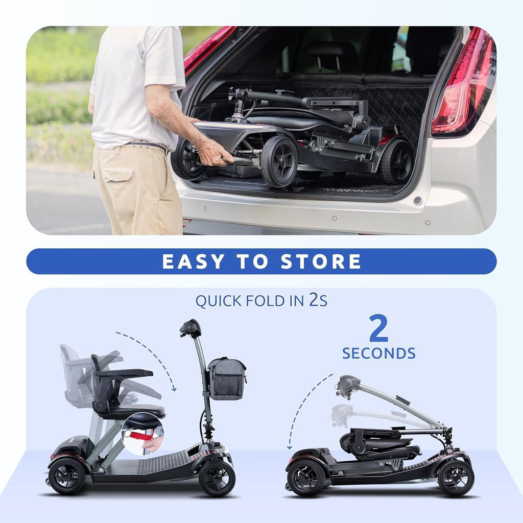 Mobility Scooter for Senior & Adults, Cruise & Airport Approved-44lb Foldable Portable Motorized Scooters with Removable Lithium Battery for 15.53 Miles Travel, 298lb Capacity (with 2-in-1 Holder)