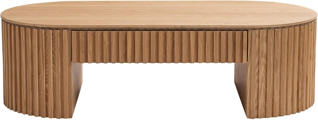 JUSTONE 51.18'' Oval Wood Coffee Table with Drawer, Farmhouse Wood Coffee Table for Living Room,Apartment(Oak)