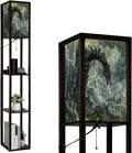 Floor Lamp with Shelves Dragon Shaped Crag Ruined Fortress Monochromatic Art Standing Tall Lamp USB Ports & Power Outlet Modern Corner Lamp Nightstand Light for Living Room Bedroom