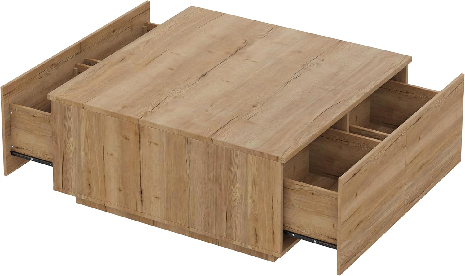 SSLine Square Coffee Table with 4 Storage Drawers,33.2-Inch Natural Wooden Coffee Table for Living Room Minimalist Cocktail Center Tables for Small Space