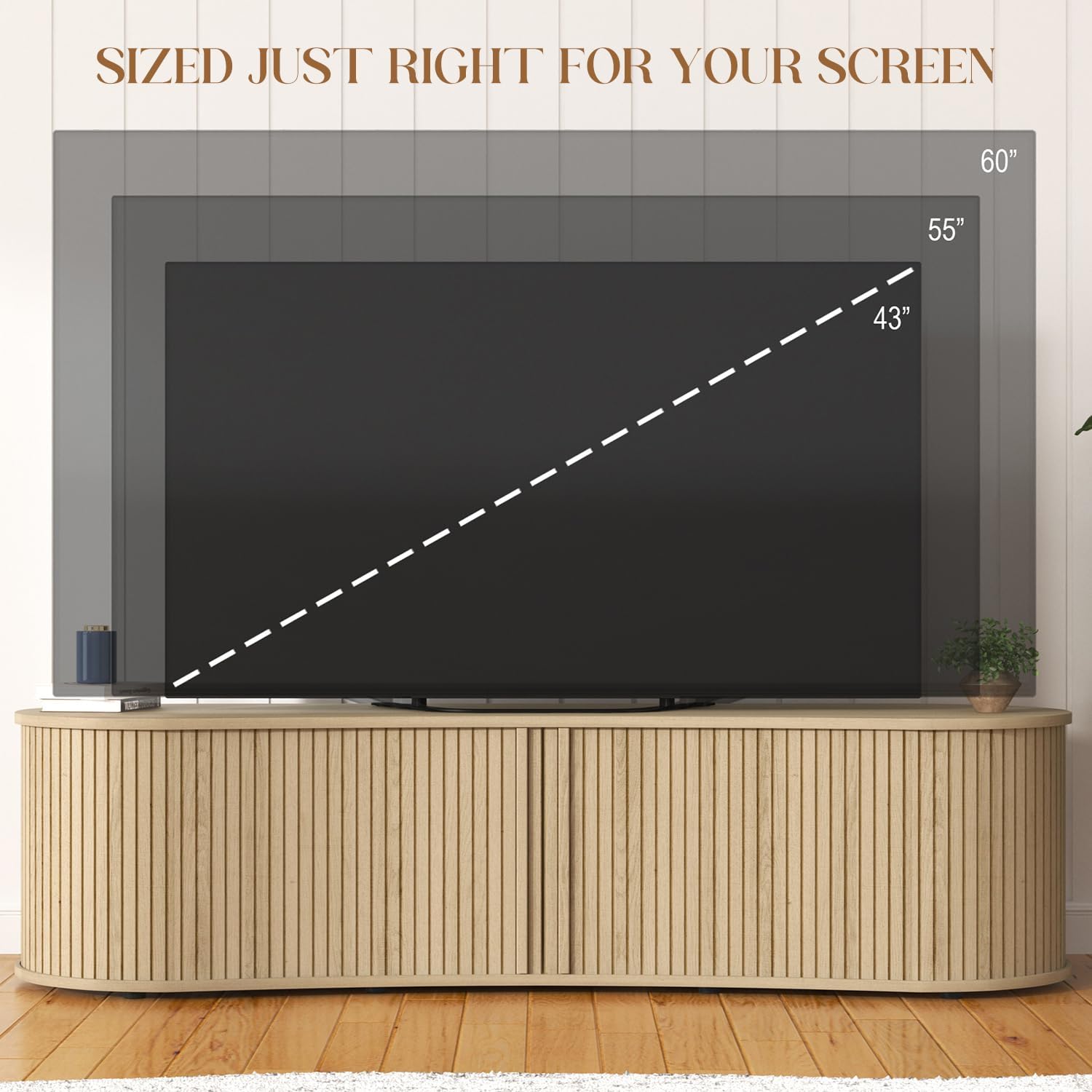 TV Stand and Coffee Table Set of 3, Living Room Table Set Fluted End Table & Coffee Table & 59' Low TV Stand with Sliding Doors for Living Room, Bedroom, No Screws Ultra Fast Assembly (Oslo Oak)