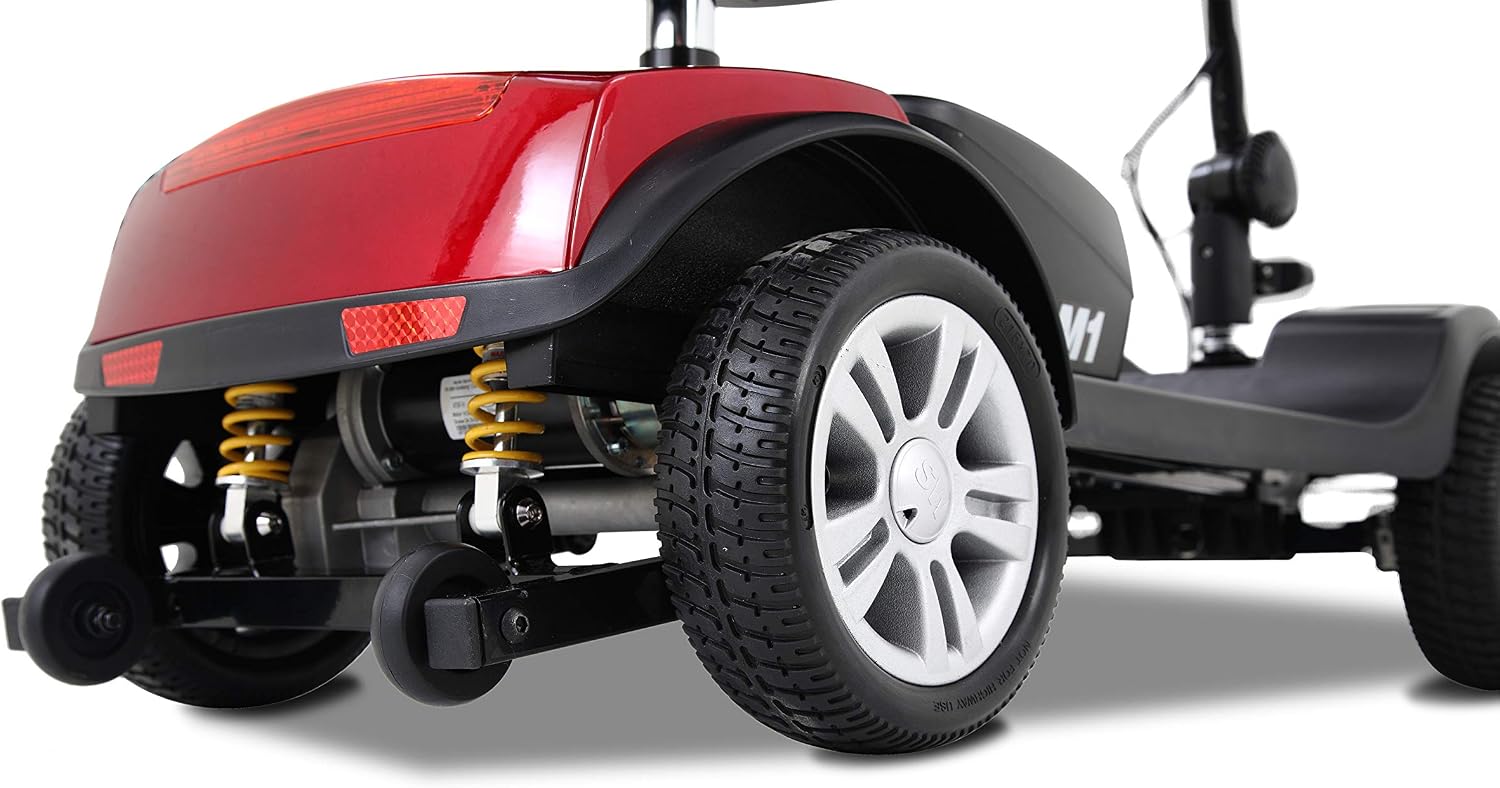 LED Lights Swivel seat Mobility Scooter, Rear Suspension, Electric wheelchairs for Seniors 300 pounds, Detachable Folding Scooter, 4 Wheel (Electric Scooter - Red)