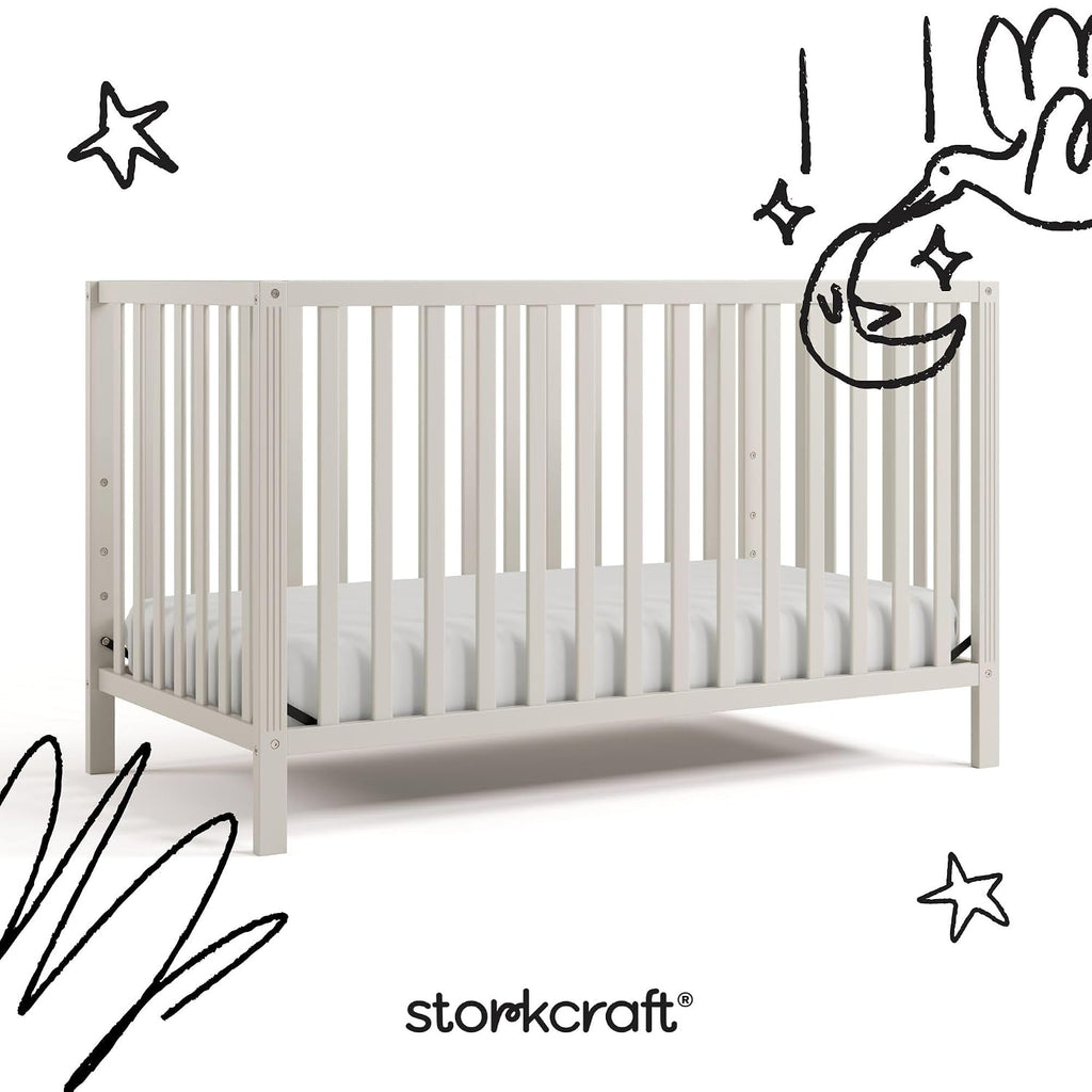 Storkcraft Morningside 5-in-1 Convertible Crib – GREENGUARD Gold Certified, Fits Standard Crib Mattress, Converts to Toddler Bed, Daybed and Full Bed, 4 Adjustable Mattress Heights (Frosted Oat)