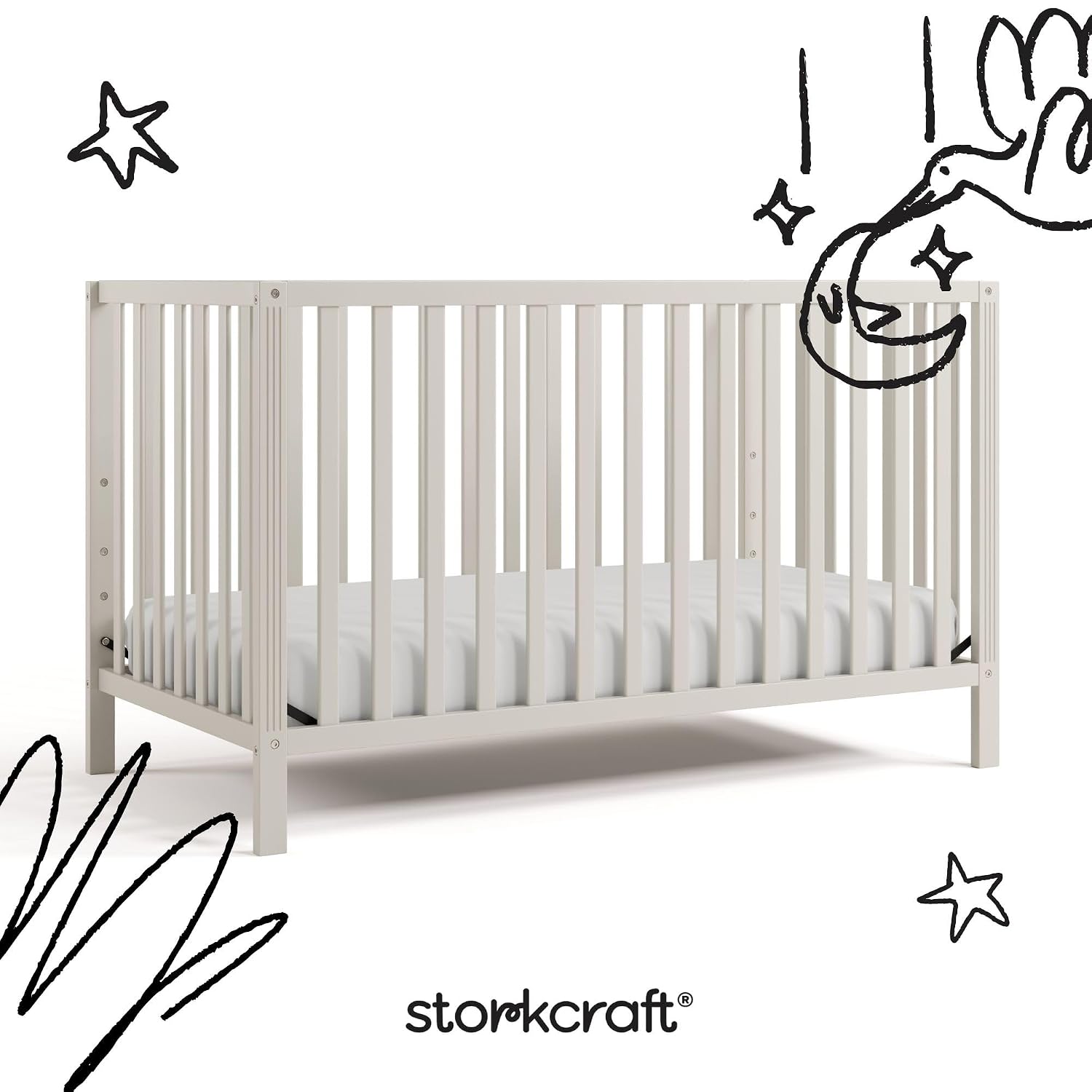 Storkcraft Morningside 5-in-1 Convertible Crib – GREENGUARD Gold Certified, Fits Standard Crib Mattress, Converts to Toddler Bed, Daybed and Full Bed, 4 Adjustable Mattress Heights (Frosted Oat)