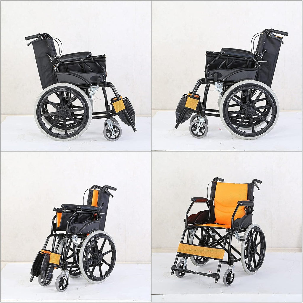 Wheelchairs Folding Wheelchairs,Self-Propelled Wheelchairs 12Kg Carbon Steel 20 Inch Large Wheel Foldable Multifunctional Elderly Travel Trolley Mobility Scooter
