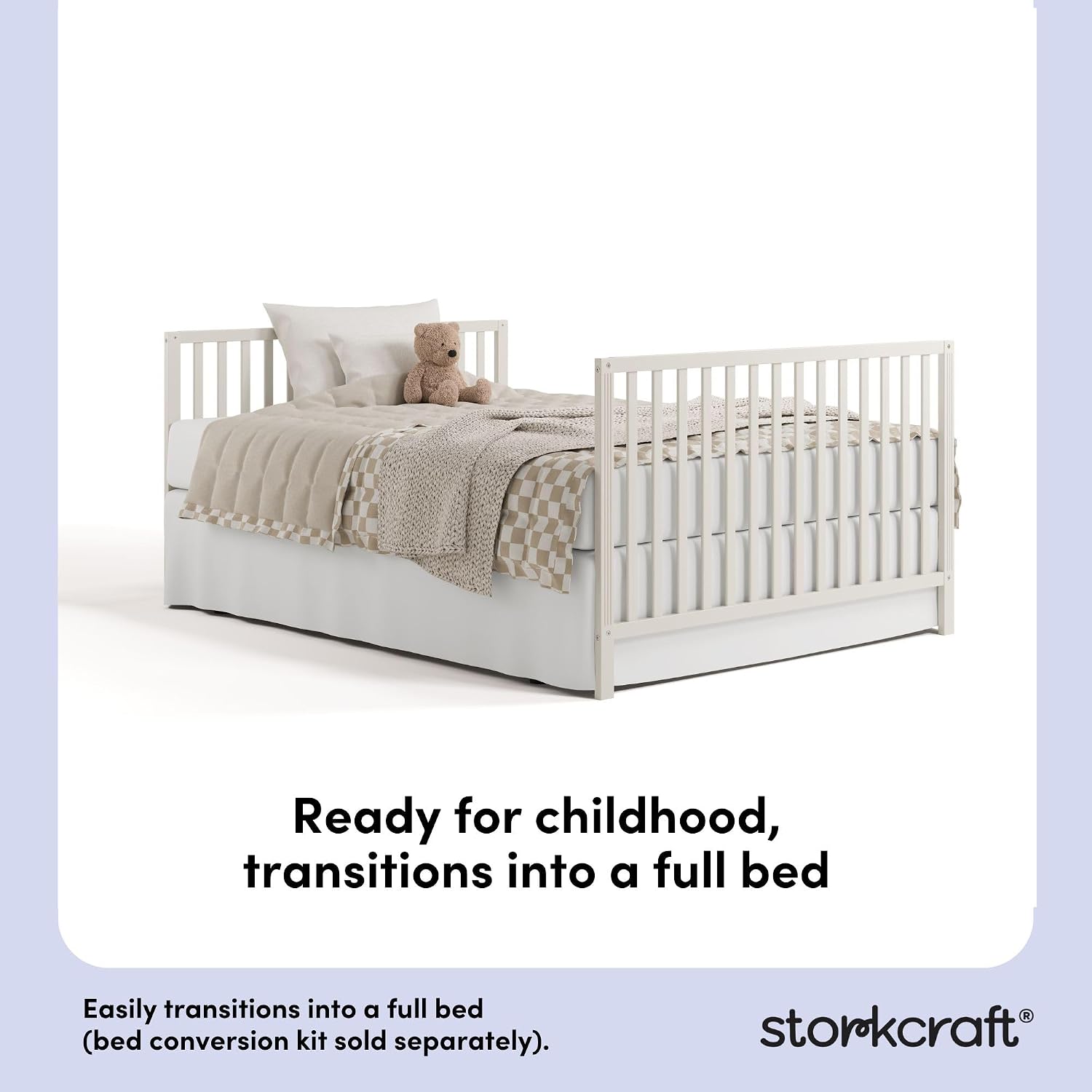 Storkcraft Morningside 5-in-1 Convertible Crib – GREENGUARD Gold Certified, Fits Standard Crib Mattress, Converts to Toddler Bed, Daybed and Full Bed, 4 Adjustable Mattress Heights (Frosted Oat)