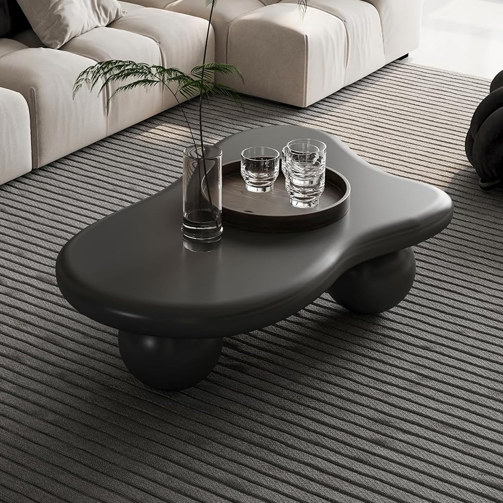 40' Cloud Coffee Table for Living Room Irregular Coffee Table Modern Unique Coffee Tables Low Cute Center Tables with Ball Legs for Small Space Apartment Cream Black