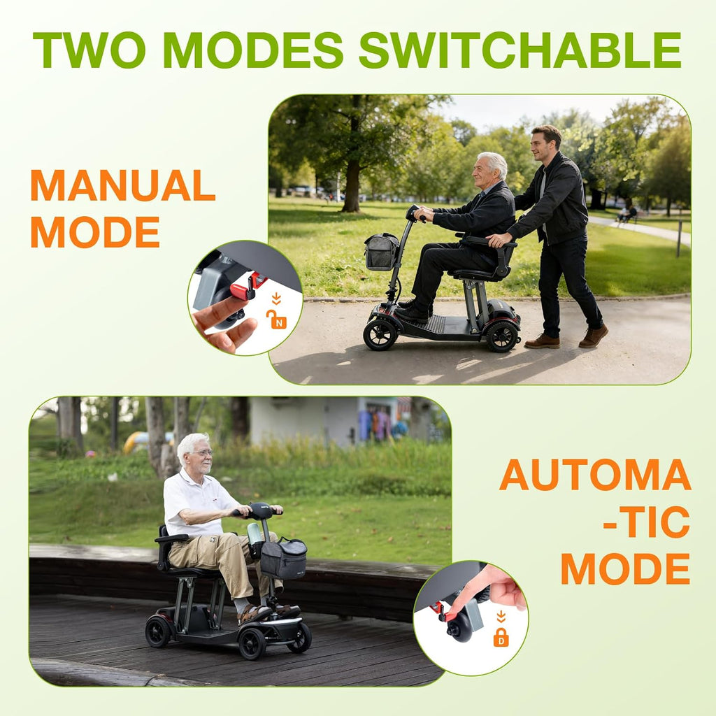 ScootNGo Mobility Scooter for Seniors & Adults Foldable, Airline Approved, 44Lbs Lightweight 4 Wheel Electric Scooter, Portable for Travel, with Removable Battery & USB Port