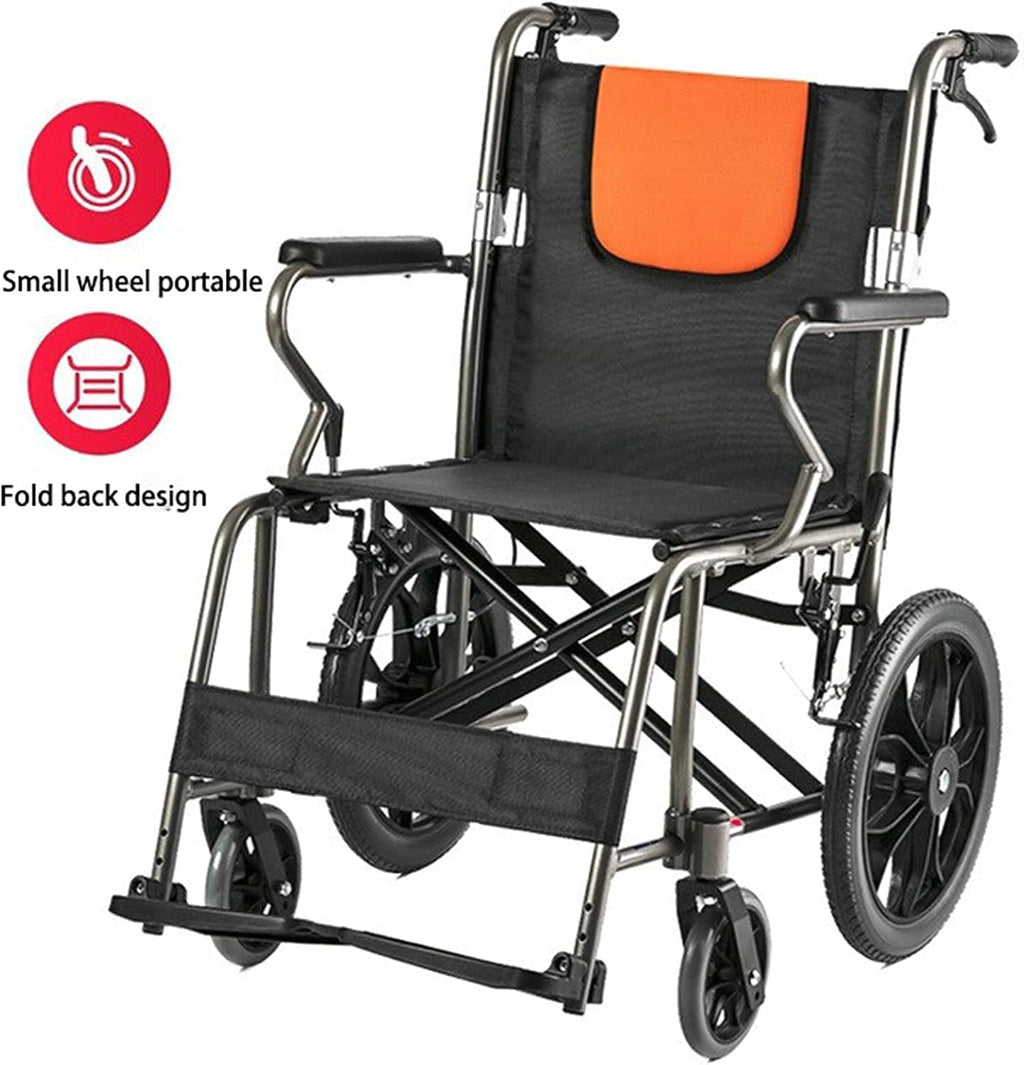 Wheelchairs Folding Wheelchairs,Folding Wheelchair Net Weight 12Kg,Widened Seat,High Backrest,4 Brakes,Easy to Fold 14Inch Small Wheel Scooter for The Elderly with Disabilities