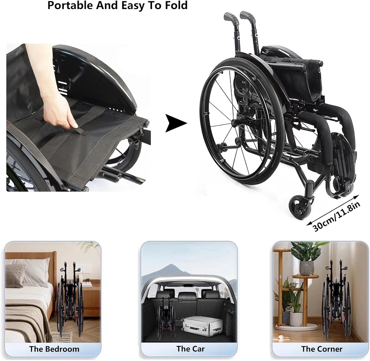 Lightweight All Terrain Sports Wheelchair,Aluminium Wheelchair,Portable Transport Wheelchair,Mute Wheelchair,Handbrakes Quick Release Rear Wheels & Anti-Tip Wheels,for Teenagers,Adults,Seniors(Black,3