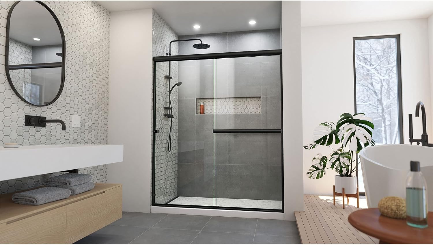 DreamLine Alliance Pro BGX 56-60 inch W x 70 3/8 inch H Semi-Frameless Bypass Shower Door in Matte Black and Clear Glass